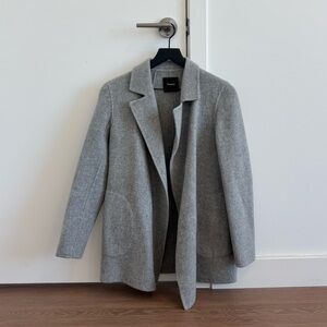 Theory Gray Wool-Blend Open-Front Blazer Coat